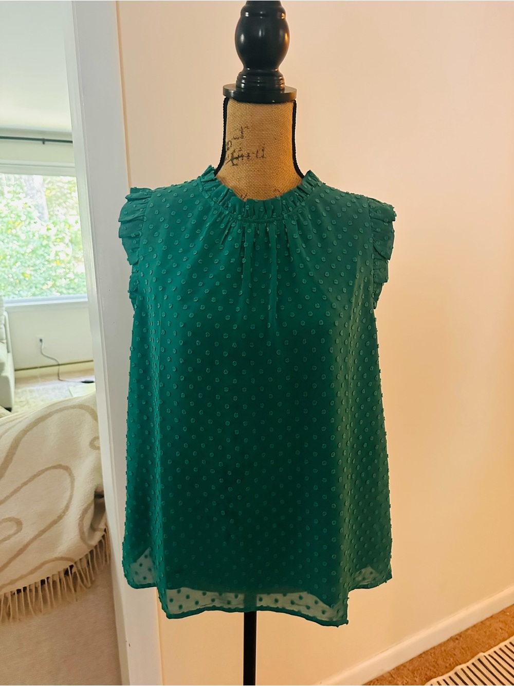 JCrew Sleeveless Teal Swiss Dot Ruffle Neck Women's Top